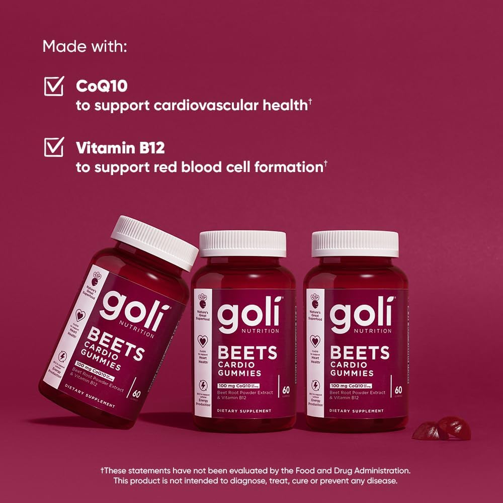 Goli Beets Cardio Gummy - Beet Root Extract & 100mg CoQ10, Gluten-Free, Vegan, Non-GMO, and Gelatin-Free. Nature's Great Superfood