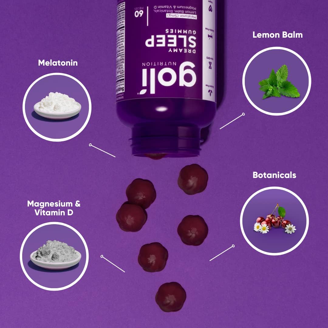 Goli Dreamy Sleep Gummy - Melatonin, Vitamin D, Magnesium, Lemon Balm Extract, Gelatin-Free, Gluten-Free, Vegan & Non-GMO