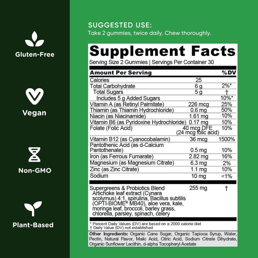 Goli SuperGreen Vitamin Gummy - Essential Vitamins and Minerals - Plant-Based, Vegan, Gluten-Free & Gelatin Free