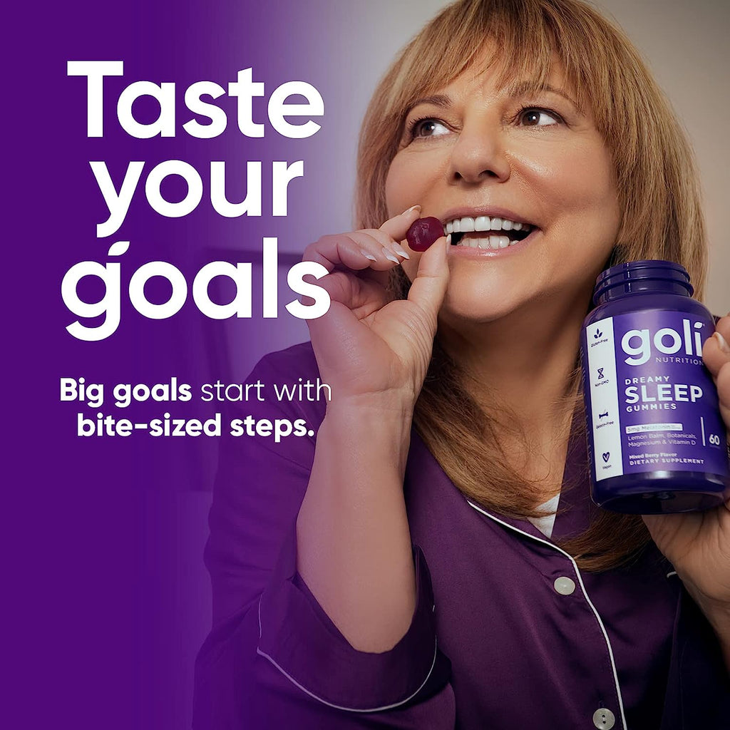 Goli Dreamy Sleep Gummy - Melatonin, Vitamin D, Magnesium, Lemon Balm Extract, Gelatin-Free, Gluten-Free, Vegan & Non-GMO