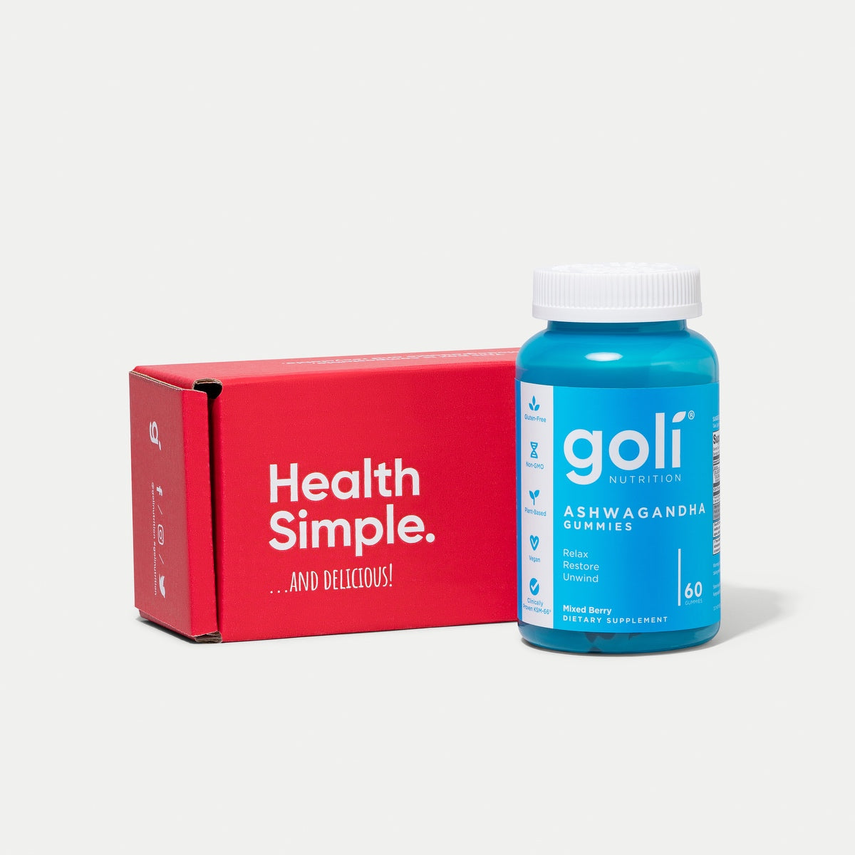 Goli Ashwagandha & Vitamin D Gummy - Mixed Berry, KSM-66, Vegan, Plant Based, Non-GMO, Gluten-Free & Gelatin Free. America's #1 Ashwagandha Brand